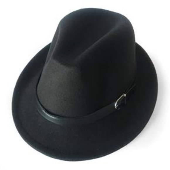 Diona j Accessories - Women Men Classic Trilby Panama Leather Belt Buckle Wool Fedora Hat US - Black